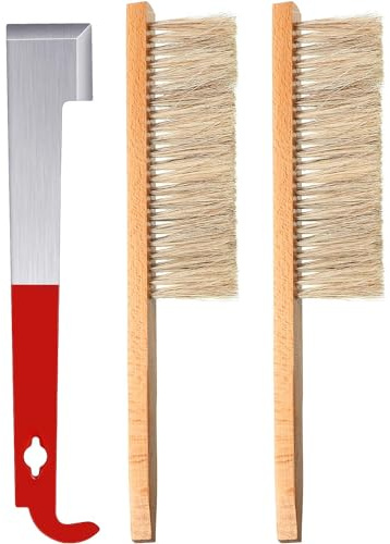 Mudder Bee Hive Tool Stainless Steel J Hook Frame Lifter and Scraper, 2 Pieces Beehive Brushes Beekeeping Tools for Beekeepers
