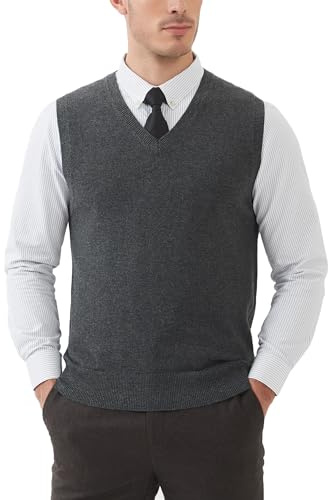 Kallspin Men’s Wool Blend Sweater Vest Sleeveless Jumper V Neck Pullover