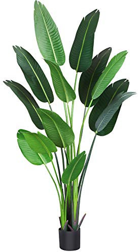 Fopamtri Künstliche Pflanze Künstlicher Paradiesvogel Baum 180 cm Plastik Pflanze Palme im Topf Tropical Hawaii Grün Fake Plant für Schlafzimmer Wohnzimmer Garten Deco (1 Stück)