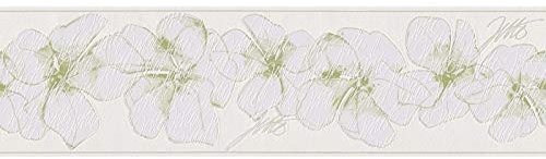 Papier peint fleuri Tapisserie fleu Tapisserie florale Frise papier peint Vert Blanc 959912 | Papier peint pas cher