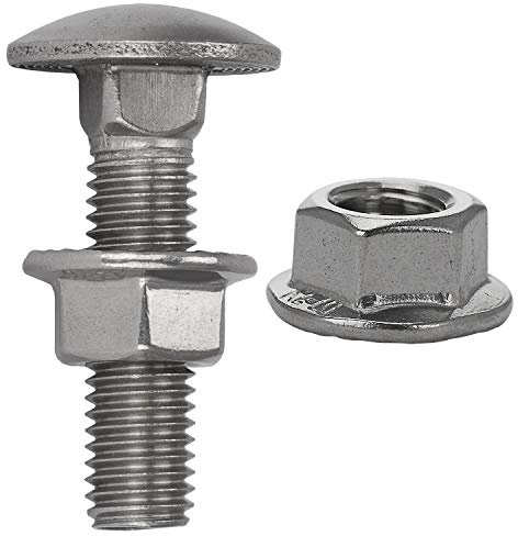 FASTON® Flachrundschrauben mit Sechskantmuttern mit Flansch und Sperrverzahnung M5x30 Vollgewinde (40 Stück) Edelstahl A2 (V2A) Schlossschraube Flanschmuttern DIN 603 / DIN 6923