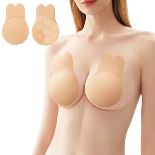 Osynlig bh silikon självhäftande push up axelbandslös bh dam självhäftande bh dam sport-bh återanvändbar bh, Beige färg, B