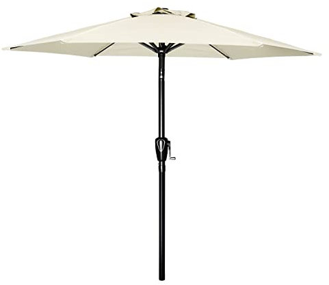 Simple Deluxe Parasol de table de marché d'extérieur de 2,74 m avec bouton d'inclinaison, manivelle et 8 baleines robustes pour jardin, terrasse, pelouse, arrière-cour et piscine, beige