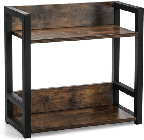 YOUEON Wooden Coffee Bar Organizer 40 x 18 x 38.5 cm, 2 Tier Kitchen Countertop Organizer for Coffee Bar Accessories, Wooden Shelf for Spice Jars, Condiment, Syrup Bottles, Kitchen, Office