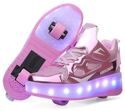 YongerYong Jungen Mädchen Skateboard Schuhe mit LED Blinkend Schuhe mit Rollen Skate Automatisch Einziehbar Komfort Outdoor Sportschuhe für Kinder
