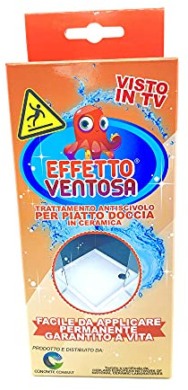 Effetto Ventosa | Trattamento antiscivolo doccia e vasca in ceramica o acciaio | Sostituisce il tappetino | Kit completo con 2 flaconi da 50 ml + spugna e guanti