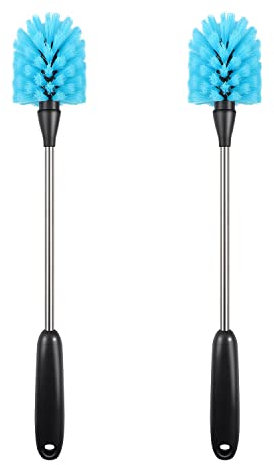 AIOUIERSCN 2 Stück Wasserflaschenbürste Reinigungsbürste mit langem Griff Wasserflaschenbürste Edelstahl Flaschenbürste Reiniger für Flaschen/Lebensmittelgläser/Becher (blau)