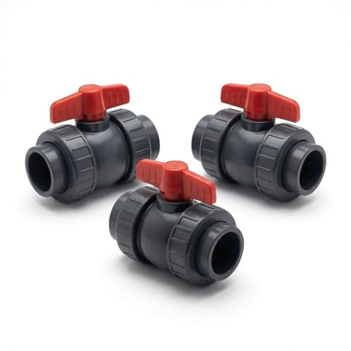 Pondlife PVC Kugelhahn 50mm, 3 Stück, Absperrhahn mit 2-Wege Klebeanschluss, Anschluss beidseitig Klebemuffe, PVC Fittings für Pool- und Teichbau, Aquaristi