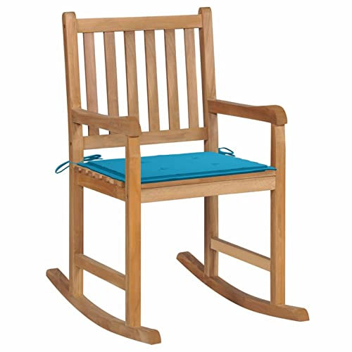 Tidyard Schaukelstuhl mit Kissen Relaxstuhl Schaukelsessel Schwingsessel Gartenstuhl Holzstuhl Gartenmöbel Stuhl Massivholz Teak Polster-Farbe: Blau