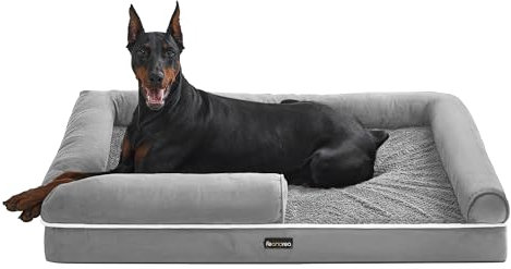 Feandrea Orthopädisches Hundebett, Hundekissen, Hundekorb, weiche Polsterung, Hundesofa, erhöhte Ränder, Bezug abnehmbar und waschbar, 120 x 85 x 18 cm, rutschfeste Unterseite, hellgrau PGW078G02V1