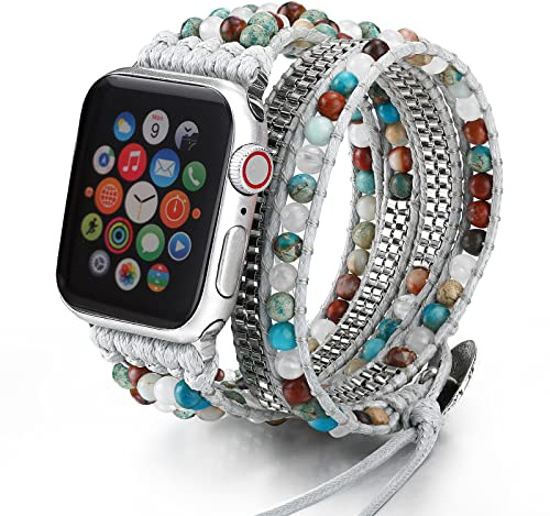 CHARMINGO Boho Wrap Bracelet Compatible with Beaded Apple Watch Band 38mm/40mm/41mm 42mm/44mm/45mm/49mm Women Men