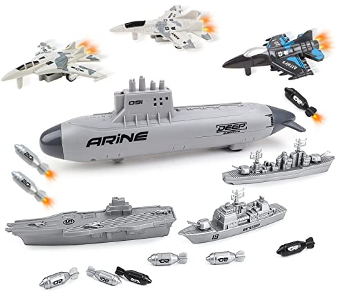 deAO Aircraft Carrier Toy Submarine Toys with Battleship Planes Naval Ship