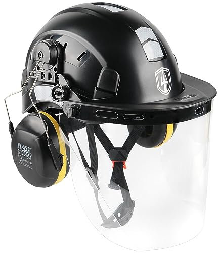 GREEN DEVIL Kettensägen-Schutzhelm Forstschutzhelm Sicherheitshelm mit Gehörschutz Ohrenschützer und Gesichtsschutz Visier 3 in1 Helmset Schlagfeste Bequeme Belüftung Arbeitshelm EN397 & EN 352-3