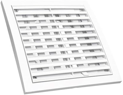 KOTARBAU® Rejilla de ventilación de 200 x 200 mm, redonda, diámetro de 150 mm, con cierre, de plástico con protección contra insectos, rectangular, color blanco, rejilla de láminas para salida de