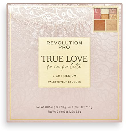 Revolution Pro, True Love Eye & Face Palette, Face Blusher/Bronzer/Highlighter, x4 Eyeshadow Pans, 7 Pan Multi-Use Makeup Palette, Matte & Shimmer Finish, Light - Medium Skin Tones