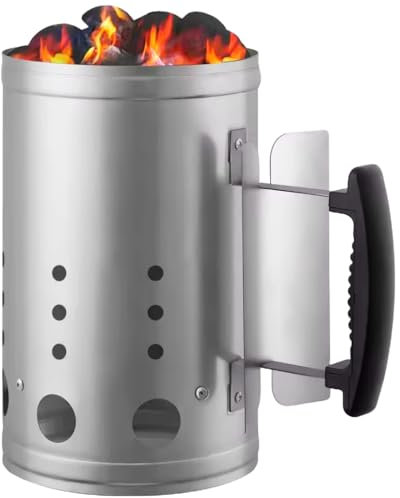 EPISENT Charcoal Chimney Starter – BBQ Coal Fire Starter with Heat Shield & Safe Grip Handle, No Lighter Fluid Needed – Rustproof Steel Rapid Ignition Tool for Lumpwood, Briquettes, Camping BBQs
