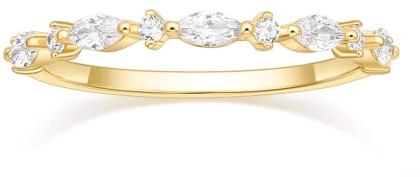 Titaniumcentral Ringe Damen Vorsteckring Schmal 14K Vergoldet Schlicht Eternity Zirkonia Verlobungsringe Eheringe Versprechen Ring (Gelbgold,51 (16.2))