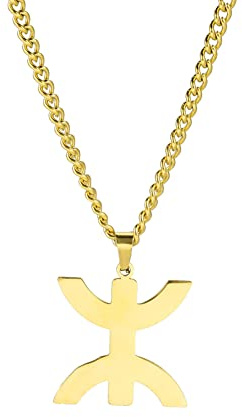 TEAMER Edelstahl Afrika Berber Symbol Halskette Amazigh ⵣ Buchstabe Ethnisches Amulett Armband Berber Ring Ohrring Afrikanischer Kabyle-Schmuck Für Frauen Männer (Halskette - Gold)