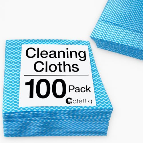 CafeTEq 100 Pack Extra Large Multipurpose Cleaning Cloths (35 x 40cm) – Ultra Absorbent Reusable J-Cloths for Home, Kitchen & Office | Heavy Duty Lint-Free Wiping Rags for Polishing & Washing Up