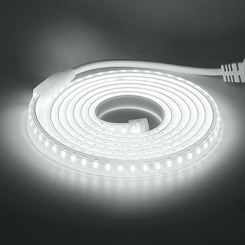 HEGEHE 220V Weiß LED Strip Streifen, 2835 SMD 120leds/m IP65 Wasserdicht, Kein Bleidraht, Flex LED Leiste Lichtband für Schlafzimmer Küche Home Innendekoration (Weiß, 2M)