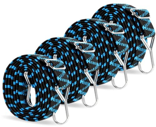 Corde Elastiche,4 Pezzi Cinghie Elastiche con Ganci 2M Elastici con Ganci Regolabili per Teloni Portapacchi Auto Moto Bici Telo,Blu.