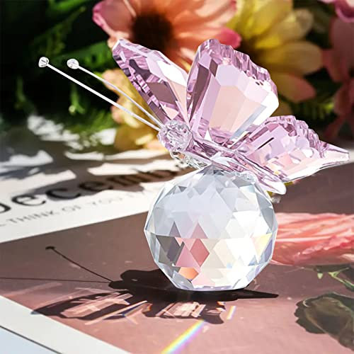 Minicloss Kristall-Schmetterling mit Kugelbasis, Kristallglas Rosa Schmetterling mit Ornament für Heimdekoration Statue Schmetterling Geburtstagsgeschenk für die Dame Kristall-Schmetterling