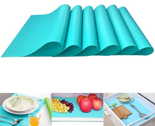 Friendjia 6 Pezzi Tappetino Per Frigorifero Inserto Per Frigorifero Inserto Per Cassetto Impermeabile Antiscivolo Antimacchia e Antibatterico Tagliabile e Lavabile(blu)