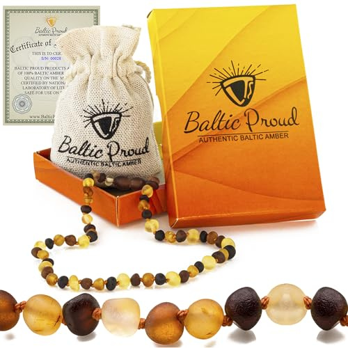 Baltic Proud Amber Necklace (Unisex Multi Raw 12.5 Inches) - Certified Premium Quality Raw Baltic Sea Amber