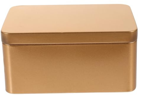 LIFKOME Rectangular Tea Leaf Storage Box 13x8x6cm Gold Tinplate Portable Metal Canister Desktop Decorative Organizer for Kitchen Snacks Candy Storage