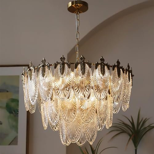 Antique Chandeliers 3-Layer Crystal Glass Chandelier, 9-Lights Round Pendant Light 23.5 Brushed Brass Gold Adjustable Height, Applicable to Dining Room, Bedroom, Living Room, Foyer, Kitchen Island