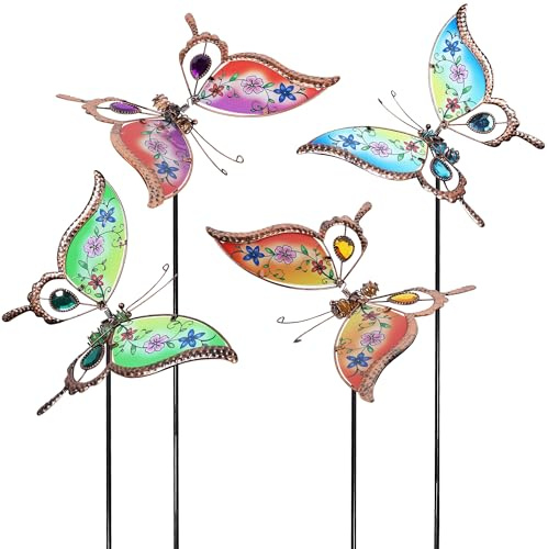 Juegoal Set of 4 Butterfly Garden Stake Decor, 32 Metal Colorful Butterflies Stakes, Yard Art Ornaments for Mom, Mothers Day Ideal Gifts, Outdoor Lawn Porch Pathway Patio Plant Pot Flower Bed