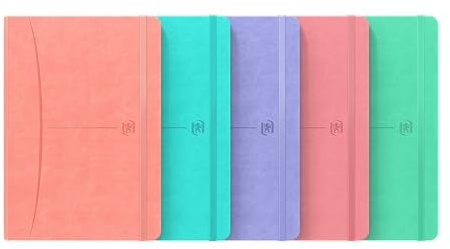 Oxford Notizbuch A5 kariert, Signature, 160 Seiten, Hardcover mit Kunstleder, 5 Pastell Farben, 5 Stück