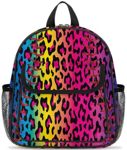 WowPrint Bunte Leoparden-Softball-Kinderrucksäcke für Kinder, Jungen, Mädchen, Sport, Softball-Rucksack, Schule, Kindergarten, Büchertasche, Reisen, lässiger Tagesrucksack, farbig, Einheitsgröße