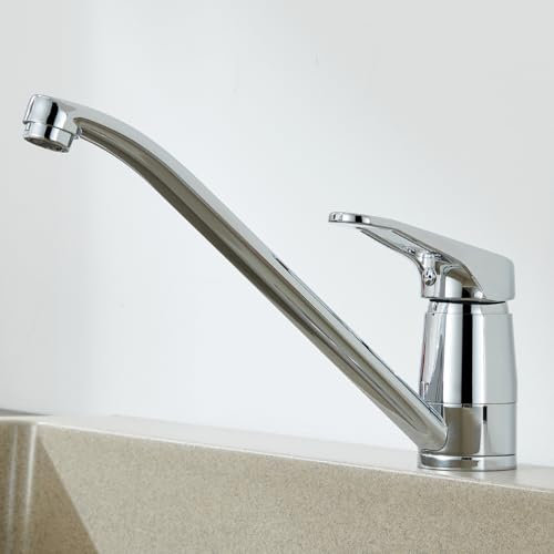 Kelleria Küchenarmatur 360° Drehbar, Hochdruck Wasserhahn Küche mit Keramikkartusche, Einhebel Mischbatterie für Spüle, Einfache Montage und 50CM Heiß/Kalt-Schlauch, Chrom