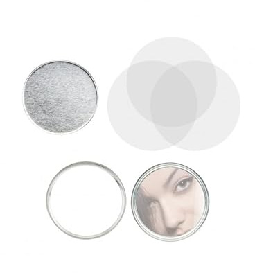 Uvimark | 100 Consumibles completos de chapas para hacer con Espejo de 59 mm, recambios de chapas con espejo y plástico protector para máquinas B150, F300, B500 y B700.