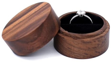 GIONAR Runde Holz Ringbox mit Klarem Fenster und Samt, Innenfutter, Schmuck Ring Box mit 2 Slots, Perfekte Geschenkbox für Verlobung, Hochzeit, Jahrestag, Elegant und Vintage