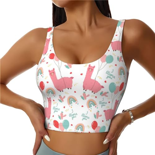 Reggiseni sportivi da donna, carini cartoni animati alpaca, palloncino, cactus, allenamento, canottiere, reggiseno sportivo con schiena a U, top atletico, Nero, XL