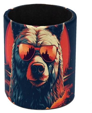 Bear Retro Moon Red Desk Pen Holder Pencil Pen Desk Organizers, Pencil Holder Pencil Case Cup Pencil Bag for Desk Office Pen Case for School, Kids