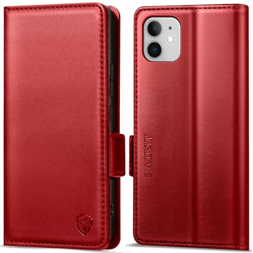 CASBST Handyhülle für iPhone 11 Hülle Premium Leder Schutzhülle Klappbar mit Kartenfach Ständer Magnet für iPhone 11 Handytasche mit RFID Kameraschutz Flip Case Klapphülle für iPhone 11 Rot