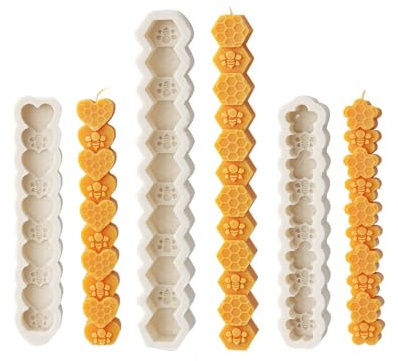 Xidmold 3 Stücke Kerzen Silikonform Biene, Bienenwabenform Kerzenformen Silikon, Biene Säule Kerzengießformaus, Silikonform für Bienenenwachskerzen, Sojawachs Kerzen, Gips, Epoxidharz, Handwerk