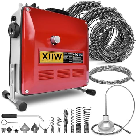 Rohrreinigungsmaschine 850W für Ø20-200mm Rohrleitungen 12 Köpfe 450U/M | 28m Ø22mm, 14.5m Ø16mm, 5m Ø10mm Spirale, Elektrische Rohrreinigungsgerät Rohrreiniger Reinigung Abflussreiniger