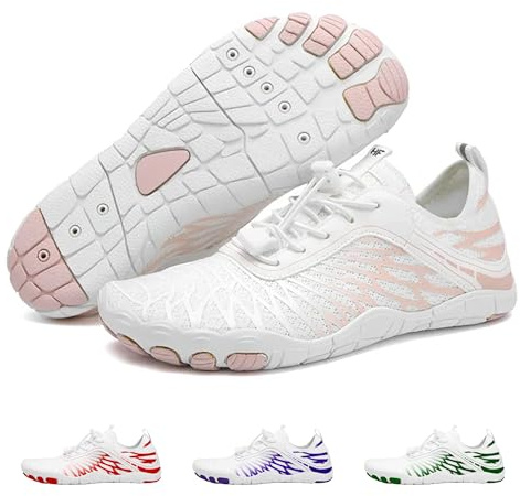 Hike Footwear HF Barefoot Shoes,Breathable Wide Toe Box Shoe Men Women, Non - Slip, Minimalist Athletic Footwear, Walking and Daily Wear White/Pink