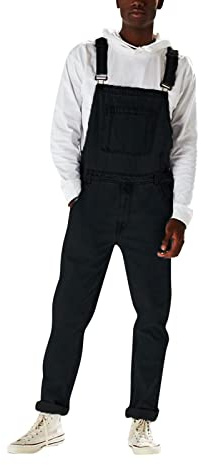 Dungarees Men's Jeans 90s Denim Dungarees Long Large Size Overalls Regular Fit Trousers Men Loose Long Denim Jumpsuit Outdoor Work Dungarees Loose Work Trousers Jeans Cargo Trousers, black, XL