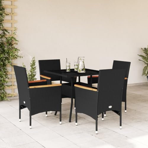 Homgoday Set da pranzo da giardino 5 pezzi cuscini in rattan sintetico vetro nero, sedia tavolo cucina esterno terrazza patio balcone mobili