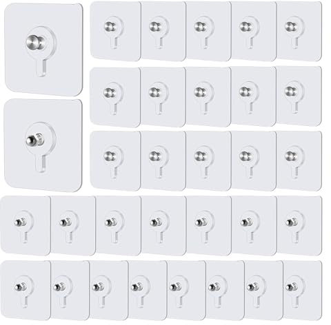 30 Stück Bilderhaken Selbstklebend, Klebehaken Transparent Klebeschrauben Bildaufhänger Selbstklebend Wandhaken ohne Bohren für Bild Poster Foto Gemälde Regal, Maximale Belastung 5 kg Transparent