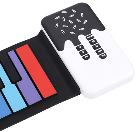 Roll-Piano mit 49 Tasten, Tragbare, Flexible Regenbogen-Klaviertastatur, Eingebauter Lautsprecher, 8 Töne und 6 Demo-Songs, Wiederaufladbares, Klappbares Elektronisches