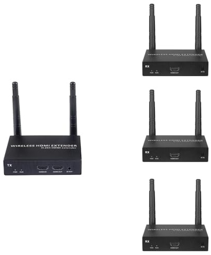 EXVIST Transmisor HDMI Inalámbrico con 3 Receptores, 1080P a 60 FPS, Alcance de hasta 100 m, Compatible con IR, Extensor Inalámbrico para Laptop, PC, PS4, a TV/Proyector