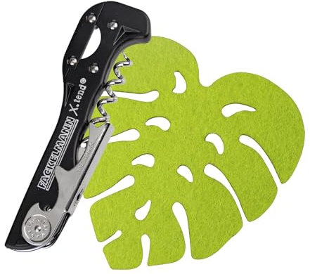 Fackelmann Set Cavatappi Apribottiglie X-Tend e Sottobicchiere in feltro 4 pezzi, cavatappi leva e taglia capsule, per tutti i tipi di bottiglia di vino