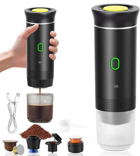 Milygobam 3-in-1 Portable Coffee Maker, Self-Heating Portable Espresso Machine for Travel, Camping, Office & RV, Compatible with Large/Small Capsules & Ground Coffee,USB-C Charged