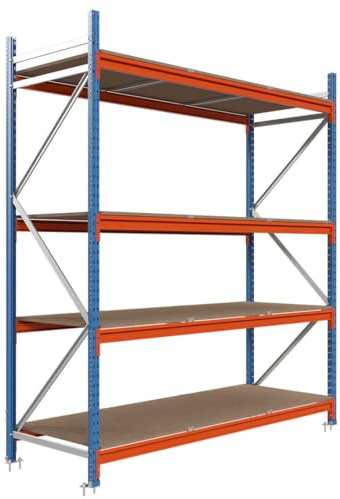 Master Regale – Weitspannregal mit 4 Ebenen und DTD-Böden, Industrie-Schwerlastregal für Lager (200x150x80cm)
